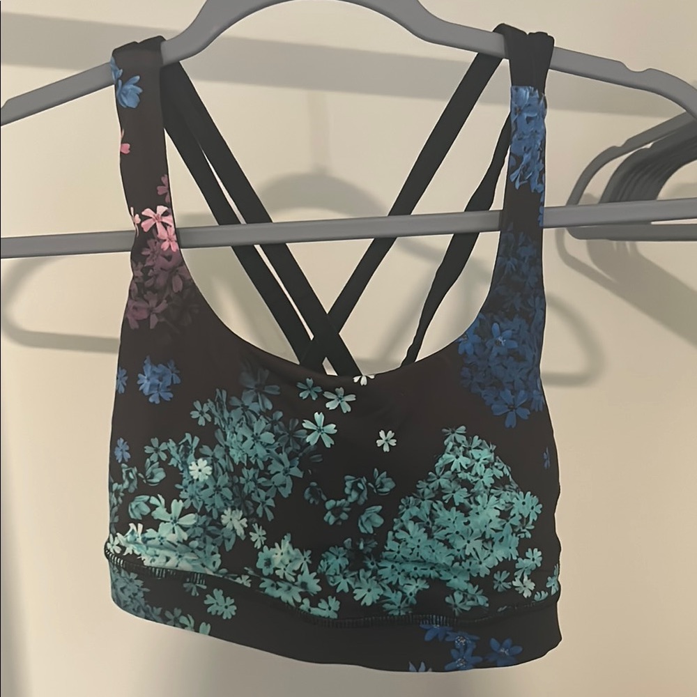 Lululemon Black and Blue Sports Bra with Strappy Details
